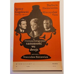 Plakat - Afisz | SAMOTNOŚĆ WE DWOJE | Mieczysław Voit , Barbara Horawianka , Ignacy Gogolewski reż. Stanisław Różewicz
