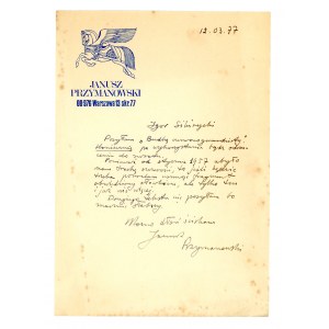 List Janusz Przymanowski do Igor Sikirycki 1977 r.