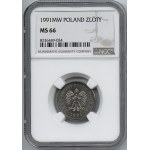 III RP, 1 złoty 1991 - NGC MS 66