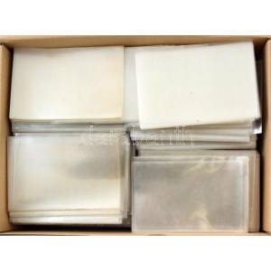 Egy doboznyi (kb. 1400 db) műanyag képeslaptartó tok / A box of plastic postcard holder cases, Cca. 1400 pieces (14...