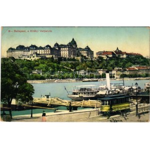 1912 Budapest I. Királyi várpalota, gőzhajó, villamos (fl)
