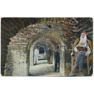 Ada Kaleh, sírcsarnok törökökkel. Montázs Bego Mustafával / Katakomben / catacombs, Turkish men...