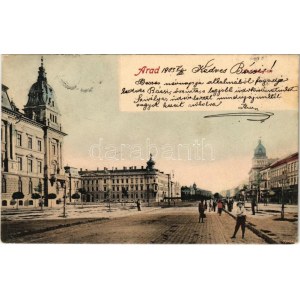 1903 Arad, Andrássy tér / square, street view (kis szakadás / small tear)