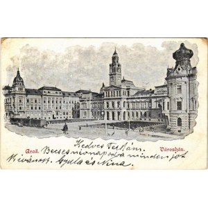1902 Arad, Városháza, városi vasút, vonat / town hall, urban railway, train (r)