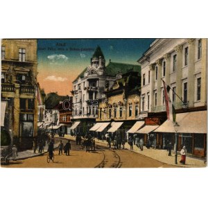 Arad, Atzél Péter utca, Bohus palota, üzletek. Kerpel Izsó kiadása / street view, palace, shops (EK...