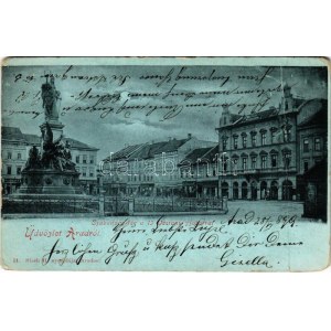 1899 (Vorläufer) Arad, Szabadság tér, 13 Vértanú szobor, Rosenberg és Derestye Gyula üzlete, Fiume kávéház. H...