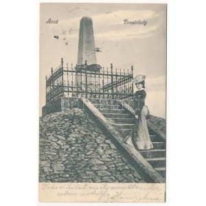 1905 Arad, Vesztőhely, divatos úrhölgy kalapban / Monumentul celor 13 generali / monument, lady in fashion dress (fl...