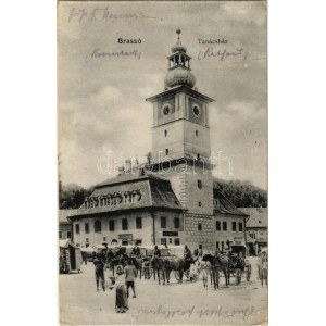 1905 Brassó, Kronstadt, Brasov; Tanácsház, városháza, piac, Kamner üzlete. M. T. és F. I. Koch Willy kiadása ...