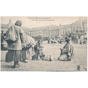 Máramarossziget, Sighetu Marmatiei; Heti vásár pihenőt tartó ruthénekkel (ruszinok), piac. Csermák M. amateur felvétele...