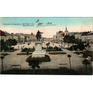 1912 Marosvásárhely, Targu Mures; Széchenyi tér és szobor, Holbach Ede üzlete. Porjes S. Sándor kiadása ...