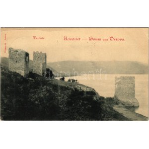 1905 Orsova, Al-Duna, Trikule, Háromtorony. Hutterer G. kiadása / tower ruins / Tricule (fa)
