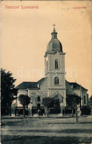 1912 Szatmárnémeti, Satu Mare; István tér, Görög katolikus templom. Hollósi felvétele / Greek Catholic church (EK...