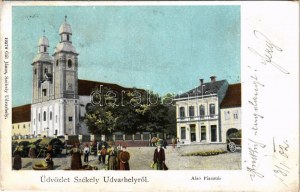 1902 Székelyudvarhely, Odorheiu Secuiesc; Alsó piactér, templom. Gál János kiadása / market square, church (fl...