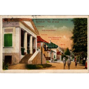1927 Bártfafürdő, Bardejovské Kúpele, Bardiov, Bardejov; Alsó úri utca, Péchy, Árva, Kecskés és Rákóczi villa...