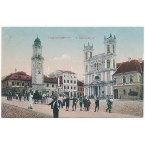 Besztercebánya, Banská Bystrica; IV. Béla király tér, Schäffer József, Ehrenwald Gyula üzlete / Platz, Geschäfte (EK...