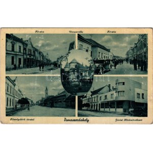 1942 Dunaszerdahely, Dunajská Streda; Fő utca, automobil, Vermes villa, Főszolgabírói hivatal, Járási Hitelszövetkezet...
