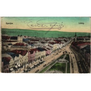 1915 Eperjes, Presov; látkép, üzletek, piac. Eisenstädter I. Gyula kiadása / general view, shops, market (EK...