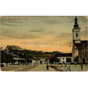 1915 Szepesváralja, Spisské Podhradie, Kirchdrauf; Fő tér, templom, vár / main square, church, castle (EB...