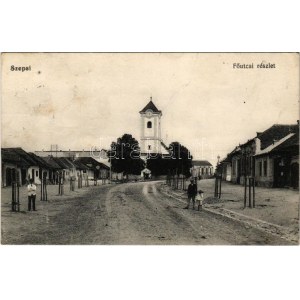 1914 Szepsi, Abaújszepsi, Moldava nad Bodvou; Fő utca, Római katolikus templom, üzletek. Davidovics Emil kiadása ...