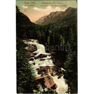 1908 Tátra, Magas-Tátra, Vysoké Tatry; Nagytarpataki felső vízesés. Franz Pietschmann No. 2119. / waterfall (EK...