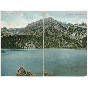 1914 Tátra, Magas-Tátra, Vysoké Tatry; Poprádi-tó. 2-részes kihajtható panorámalap. Divald Károly műintézete 1963-1908...