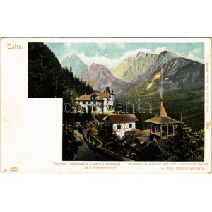 Tátra, Magas-Tátra, Vysoké Tatry; Tarpataki hidegfürdő, Lomnici csúcs és Középorom. Feitzinger Ede kiadása 1902/12 50. ...