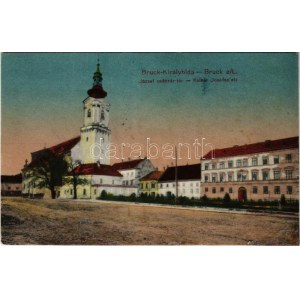 1918 Lajtabruck, Bruck an der Leitha; József császár tér, templom / Kaiser Josefsplatz / square, church (r...