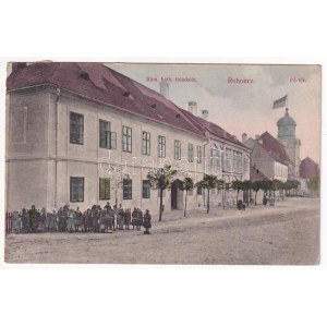 1918 Rohonc, Rechnitz; Római katolikus fiú iskola, Fő tér / Jungenschule, Hauptplatz / boy school, main square (vágott ...