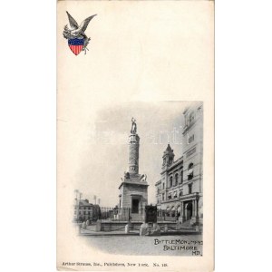 Baltimore, Battle monument, coat of arms. Arthur Strauss Publisher No. 149. (gyűrődések / creases...