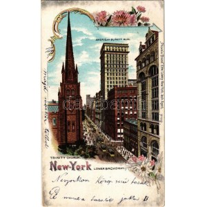 1901 New York, Lower Brodway, Trinity church, American Surety building, trams. Phoenix Brand Edw. Lowey No. 213...
