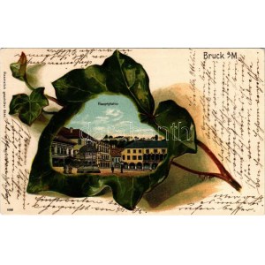Bruck an der Mur, Hauptplatz / main square. Art Nouveau, embossed litho montage (EK)