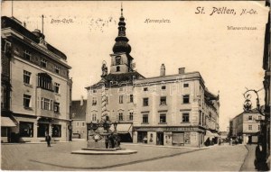 1915 Sankt Pölten, Dom-Café, Kerrenplatz, Wienerstrasse / café, square, street, shop of Franz Hackl + 