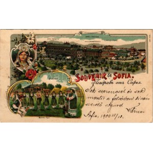 1900 Sofia, Sophia, Sofiya; Hotel Bulgaria, Kriegsministerium, Horo Tanz / hotel, Ministry of War, dance. Art Nouveau...