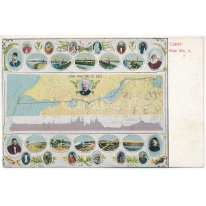Port Said, Canal Maritime de Suez. Ferdi de Lesseps / Plán Suezského prieplavu, mapa. Plán č. 2.