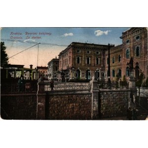 1921 Kraków, Krakkau, Krakkó; Dworzec kolejowy / Bahnhof / dworzec kolejowy, tramwaj (EB)