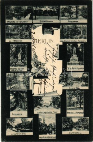 1906 Berlin, Tiergarten, Wasserfall im Tiergarten, Rolandbrunnen, Jung Wilhelm-Denkmal, Kronprinz Friedrich Wilhelm...