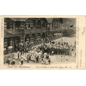 1903 Calimanesti, Calimanesci (Vrancea); O di de sarbatóre in curtea bailor / celebration in the spa hotel yard (Rb...