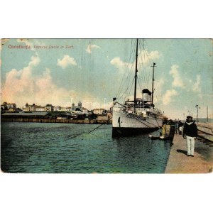 Constanta, Vaporul Dacia in port / steamship at the port, mariner (Rb)