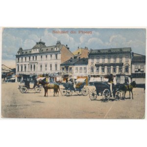 1918 Ploiesti, Ploesti, Ploesci; plac, widok ulicy, bank, sklepy (fa)