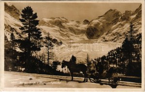 1926 Morteratschgletscher, Bernina Strasse u. / general view, horse sled