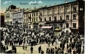 1917 Chernivtsi, Czernowitz, Cernauti, Csernyivci (Bukovina, Bucovina, Bukowina); Ringplatz / shops, square, market ...