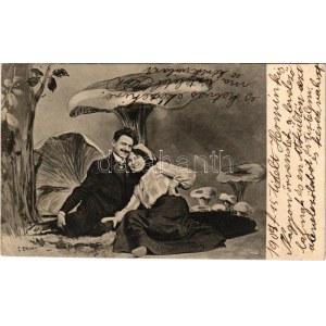 1904 Szerelmes pár gombák között / Romantic couple with mushrooms s: E. Ernst (Rb)