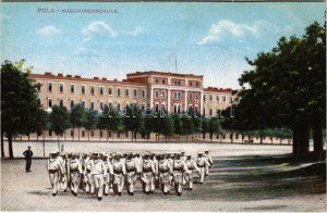 Pola, Pula; K.u.K. Kriegsmarine Maschinenschule / WWI Austro-Hungarian Navy machinery school with mariners. C...