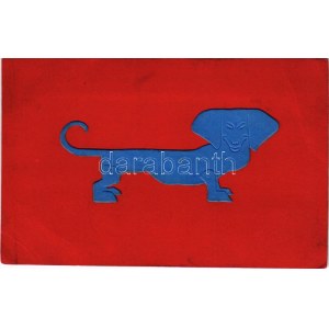 1913 Tacskó - dombornyomott / Dachshund dog - embossed (EB)