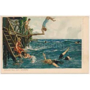Gruss aus dem Seebad. Kuenstlerpostkarte No. 1696. von Ottmar Zieher / Strandolás / sport on the beach...