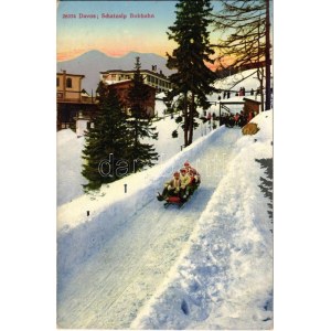 Davos Schatzalp Bobbahn / Winter sport in Davos, bobsleigh, bobsled, sledding people. Wehrli A.-G. 26334...