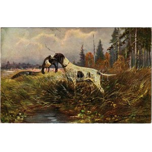 1914 Hunting art postcard, dog with prey. Marke Egemes Serie 83. s: M. Müller (EK)