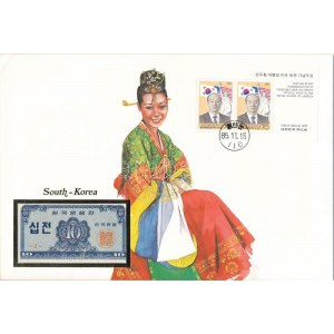 Dél-Korea 1962. 10J felbélyegzett borítékban, bélyegzéssel, német nyelvű leírással T:UNC South Korea 1962...