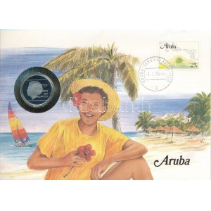 Aruba 1988. 1Fl Cu-Ni Beatrix bélyeges érmés borítékon, német nyelvű ismertetővel T:AU (eredetileg PP) Aruba 1988...