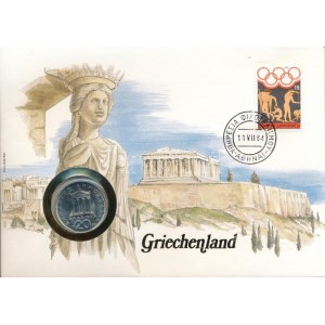 Görögország 1986. 20D Cu-Ni felbélyegzett borítékban, bélyegzéssel, német nyelvű leírással T:UNC patina Greece 1986...